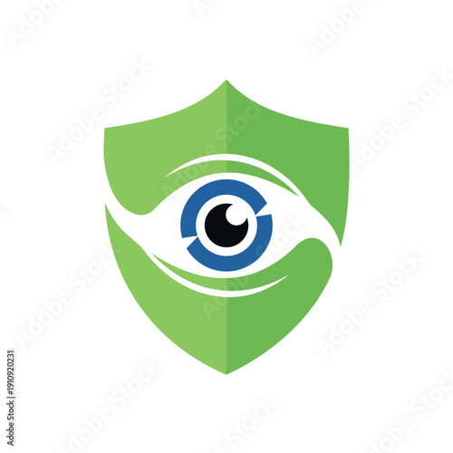 Security Shield with Eye Logo. Care, Protection and Surveillance brand.