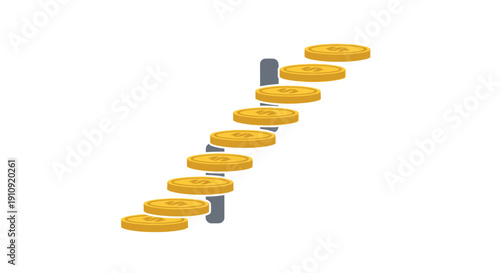 Stack of shiny gold coins ascending.