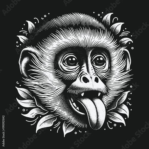 Whimsical Monkey Portrait: A Playful Illustration with Tongue Out.