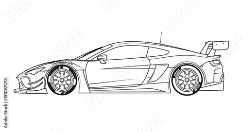 Black and White Sports Car Illustration.