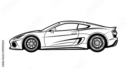 Black and White Sports Car Illustration.