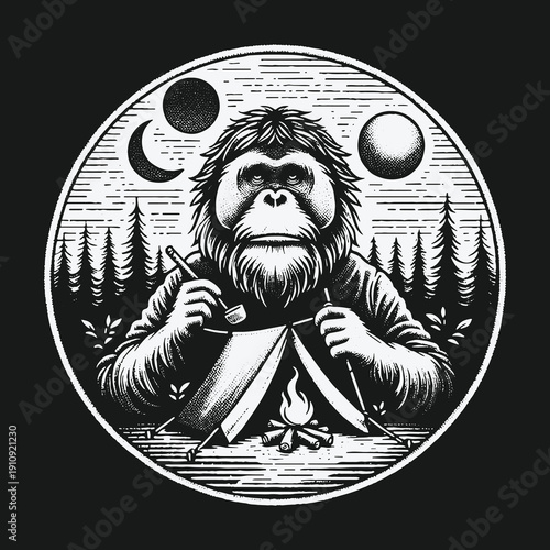 Bigfoots Camping Adventure: A Whimsical Illustration of Wilderness Life.