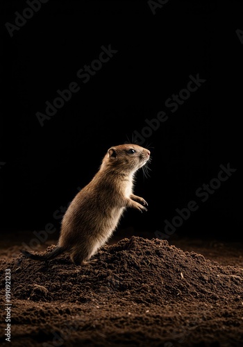 Wallpaper Mural A small brown animal with large digging paws emerges from a fresh mound of earth, facing the indicated direction of progress and movement ,creature ,movement ,underground Torontodigital.ca