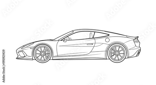 Black and White Sports Car Illustration.