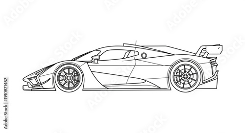 Black and White Sports Car Illustration.
