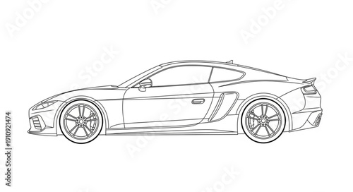 Black and White Sports Car Illustration.