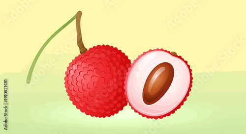 A vibrant illustration of a cherry with a cross-section revealing its juicy interior.