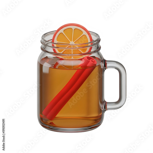 A cozy mug of tea with a slice of orange and a striped straw
