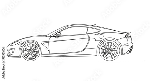Black and White Sports Car Illustration.
