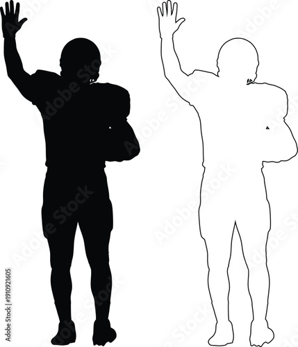 Contrast between a colored figure and a silhouette raising both hands in celebration