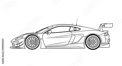 Black and White Sports Car Illustration.