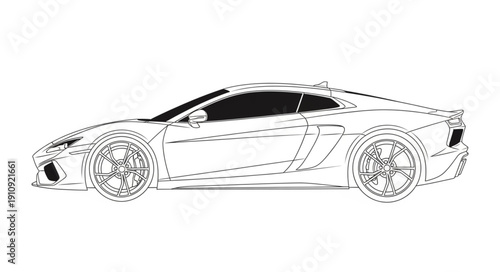 Black and White Sports Car Illustration.
