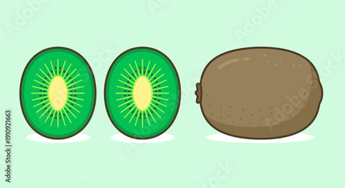 A visual representation of two kiwi fruits and one brown loaf-like object