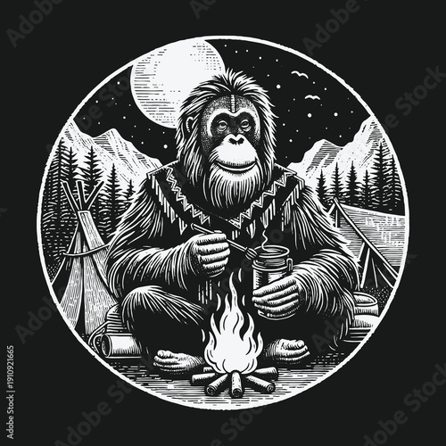 Bigfoots Nightly Ritual: Marshmallow Roasting Under the Moonlight.