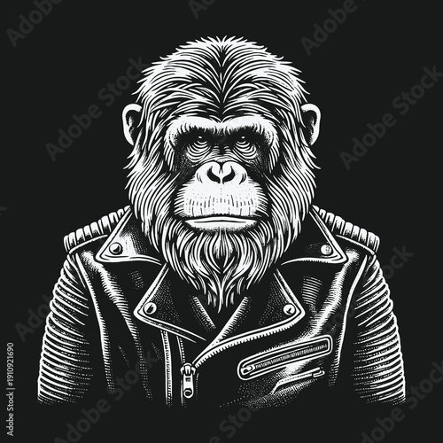 Ape in Leather Jacket: A Bold and Edgy Portrait.