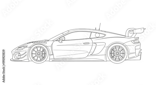 Black and White Sports Car Illustration.