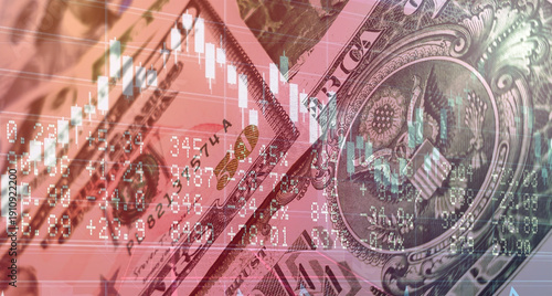 50 dollars bill with a stock market chart. Exchange rates, stock exchange