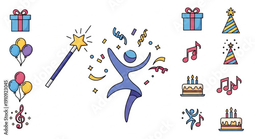 Blue Stick Figure Celebrating Party.