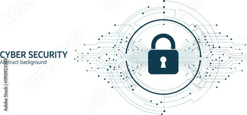 Abstract vector illustration of cybersecurity background with padlock symbol and circuit network lines representing digital protection, privacy, and online safety