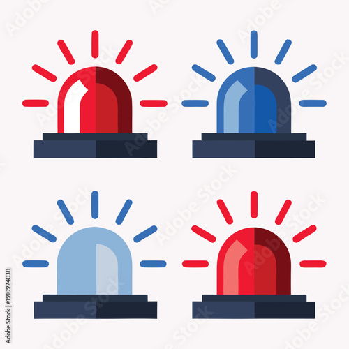 Four police emergency lights with red and blue colors police lights red lights blue lights