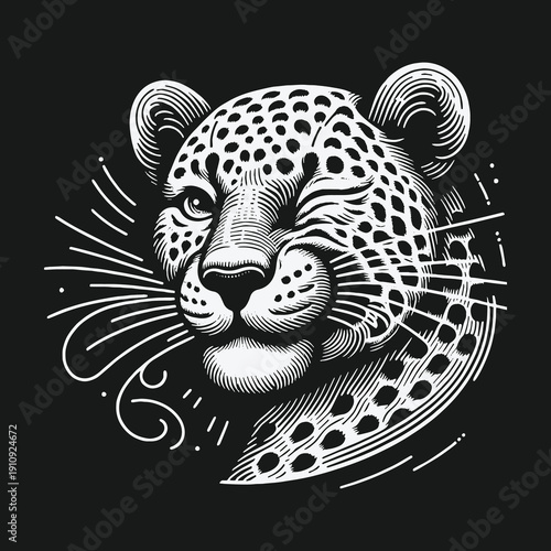 Detailed Leopard Illustration: A Striking Black and White Portrait.