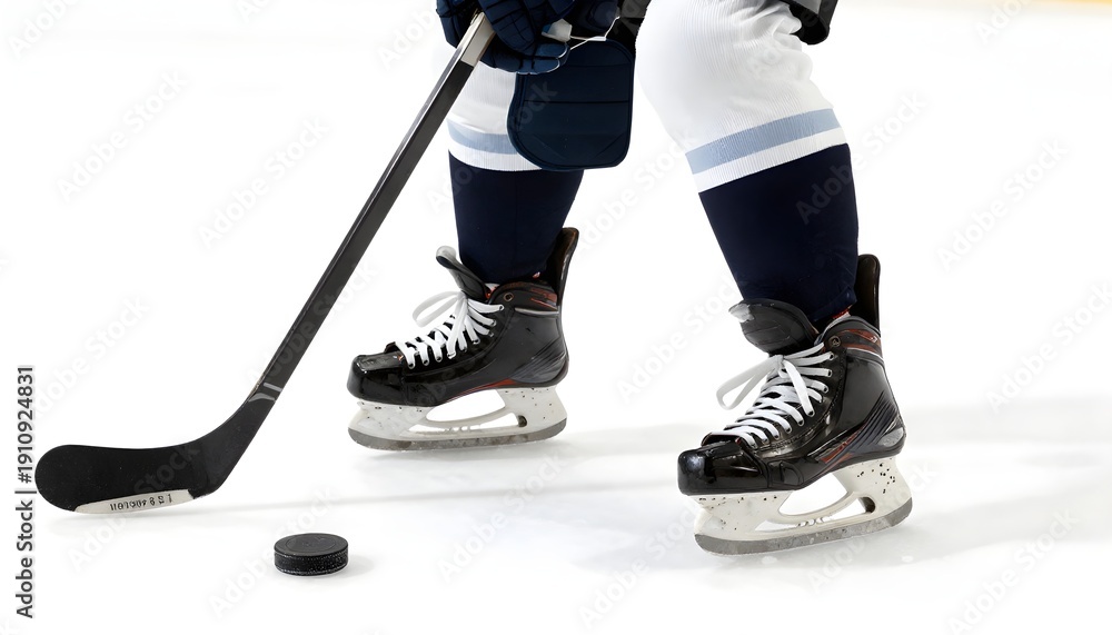 Obraz premium Ice Hockey Player with Stick and Puck on Ice Rink