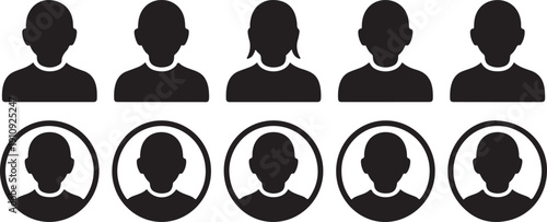 Black and white silhouette icons of people heads and shoulders