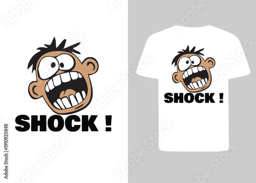 Funny cartoon character face with a shocked expression and open mouth