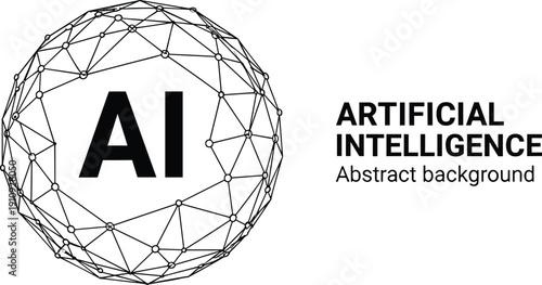 Abstract vector illustration of artificial intelligence background with spherical network nodes, digital technology design representing AI connectivity and innovation