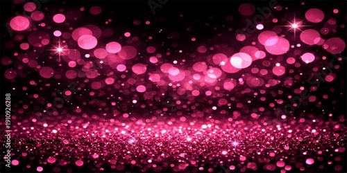 Abstract pink and purple bokeh background featuring bright glowing light circles and shiny glitter sparkles for a festive holiday celebration backdrop design