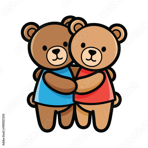 Two cartoon bears embracing, showcasing friendship and affection in a simple graphic illustration