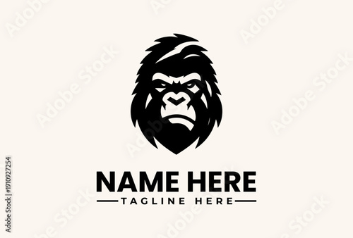 A logo design featuring a stylized gorilla head icon with a bold, modern typography template on a clean background, ideal for branding purposes.