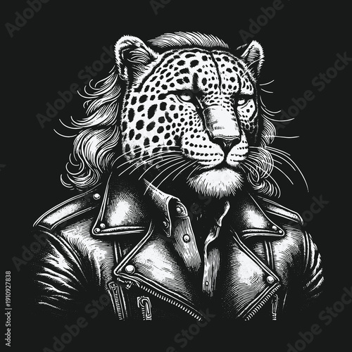 Leopard Biker: A Fusion of Wildlife and Urban Style.