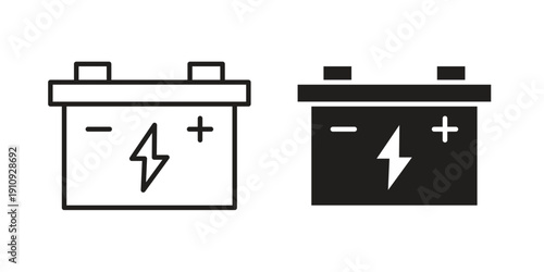 Car Battery icon design silhouette and line art style on white background