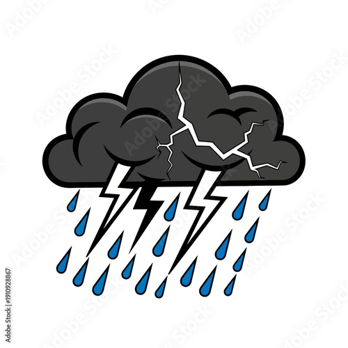 Dark storm cloud with lightning and heavy rain, a dramatic weather phenomenon from a front view