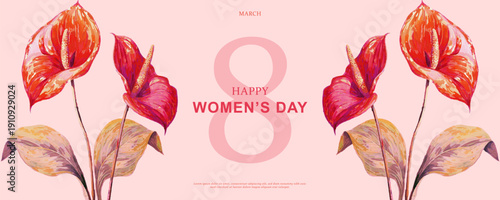Vintage grainy spring horizontal background for International Women’s Day campaigns, event posters, promotional flyers, social media banners, branding visuals, and seasonal marketing content