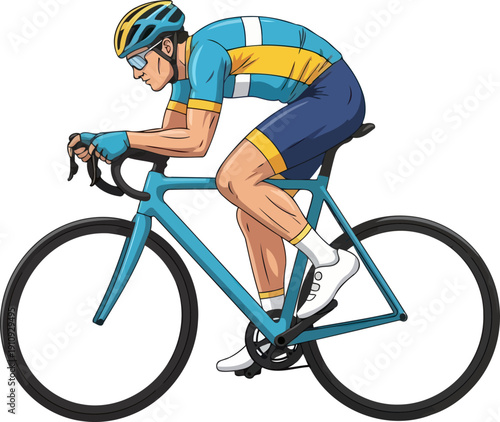 Modern male cyclist riding high performance bicycle for training