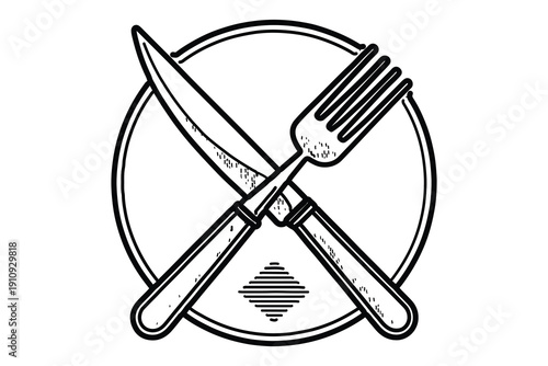 Continuous one line drawing of knife and fork clean design