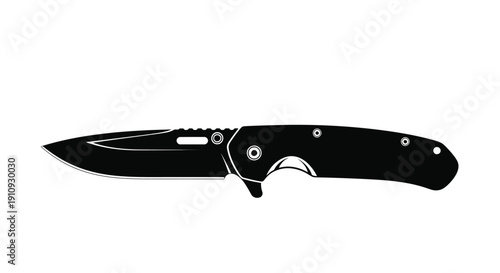 Black and white silhouette of an open folding pocket knife on white