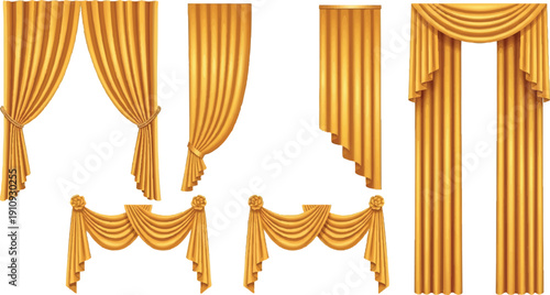 Elegant Golden Striped Drapes and Swags for Interior Decoration.