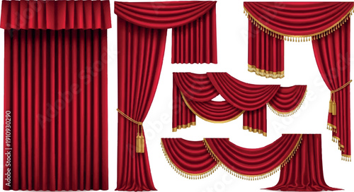 Elegant Red Velvet Drapes and Curtains Collection for Stage and Interior Design.