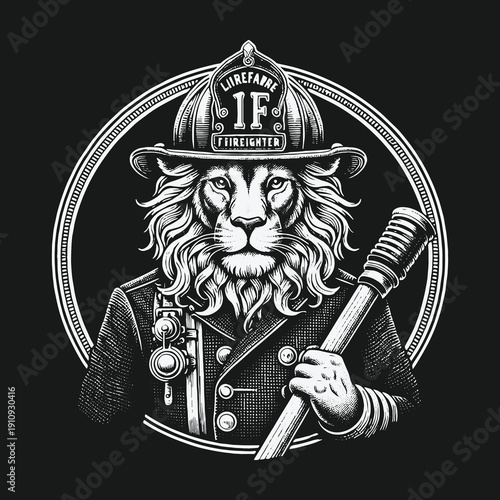 Lion Firefighter Illustration: A Symbol of Courage and Protection.