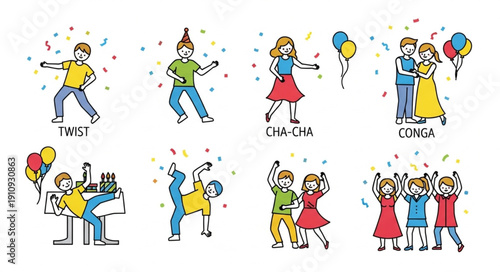 Cartoon People Dancing and Celebrating.