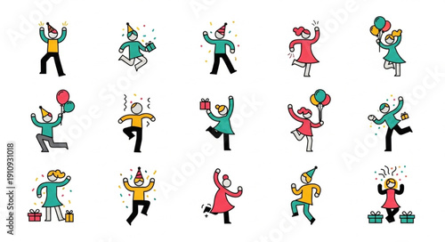 Cartoon People Dancing and Celebrating.
