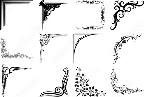 Collection of ornate corner designs isolated on transparent background
