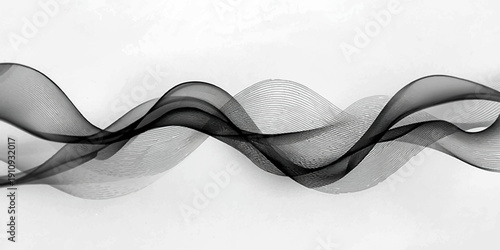 Blue smoke swirl illustration featuring smooth wave shapes and flowing ribbon lines as a decorative motion pattern isolated on a white background