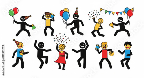 Cartoon People Celebrating Party Together.