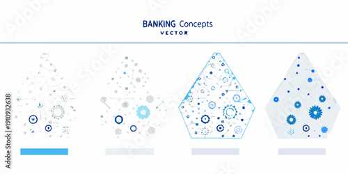 Banking concepts illustrated with geometric shapes and network connections