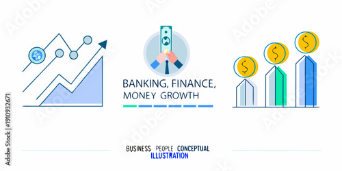 Banking finance and money growth illustration with charts and coins