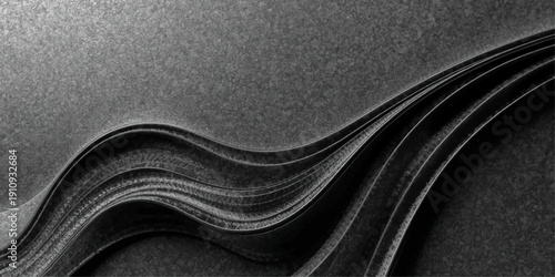 Abstract black and white background featuring a dark textured leather pattern with a luxury wave surface design on old rough material